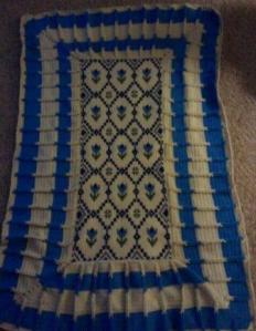Blue and White afghan blanket with tulips Blue and White afghan blanket with tulips