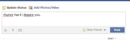 Sample Facebook status update with misspelled words