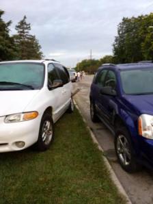 And to go with my poem: A picture of my car (the blue Equinox,) which came this close to being totalled a couple of days ago. The truck that hit it totalled 2 other vehicles, but my car got away without a scratch. Someone was watching over me that night!