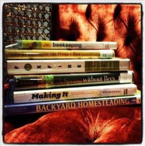 a stack of library books