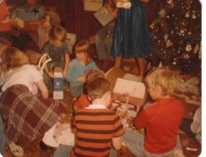 family christmas present opening