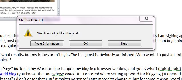Super fail: Word can't even publish the post!
