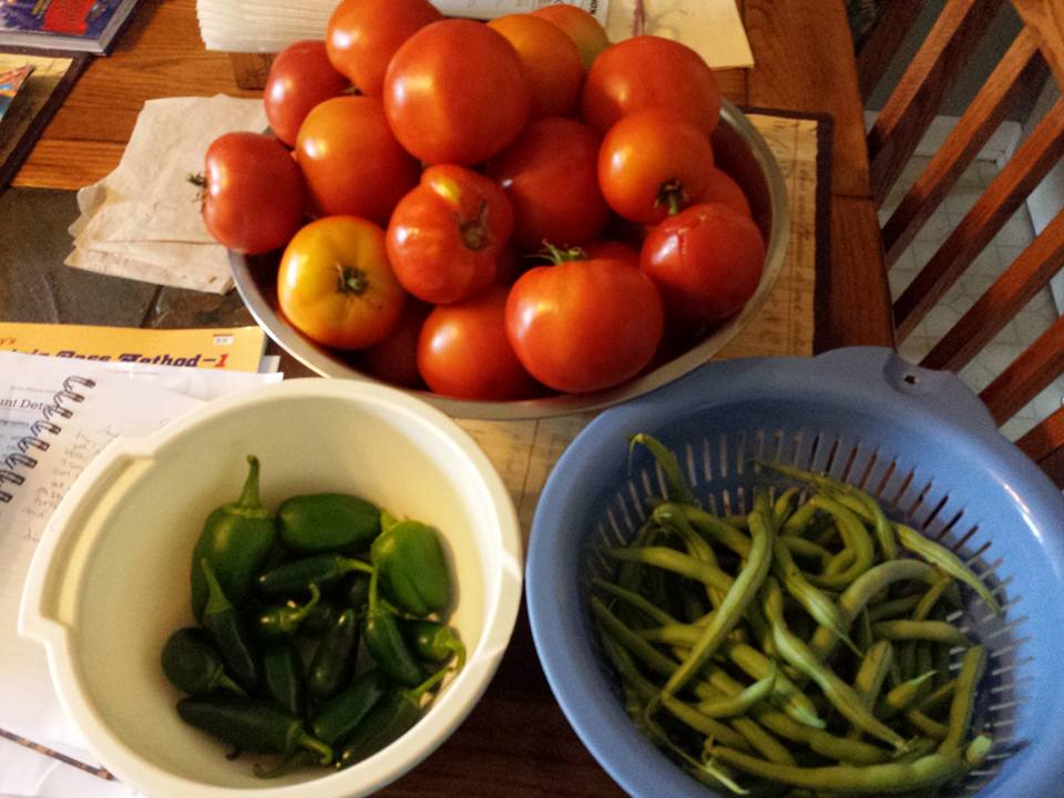 tomatos, peppers, and green beans