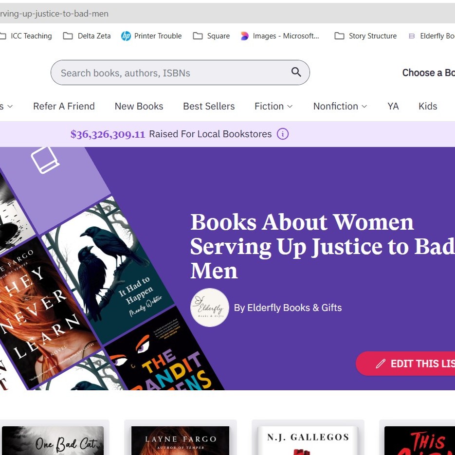 Screenshot of a list of books about women serving up justice to bad men.